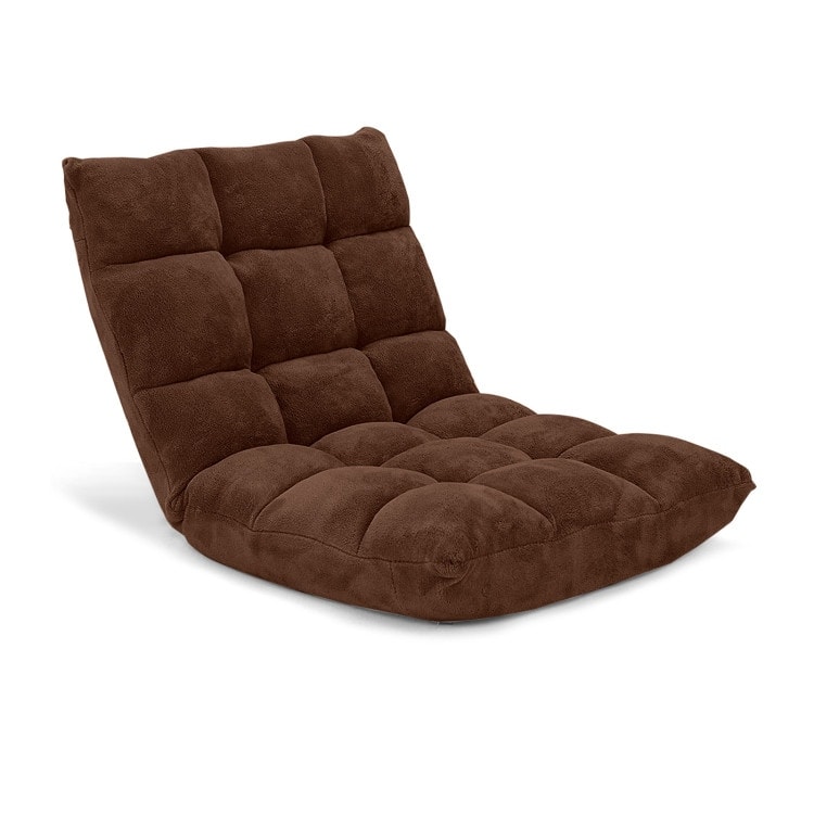 Coral Velvet Adjustable Floor Chair with 14-Position Backrest and Folding Design - 41.5" x 22.5" x 6" (L x W x H) - Coffee
