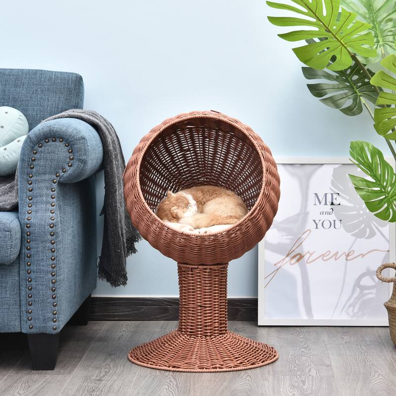 PawHut Elevated Cat Bed with Rotatable Egg Chair Pod, Cat Basket Bed with Thick Cushion