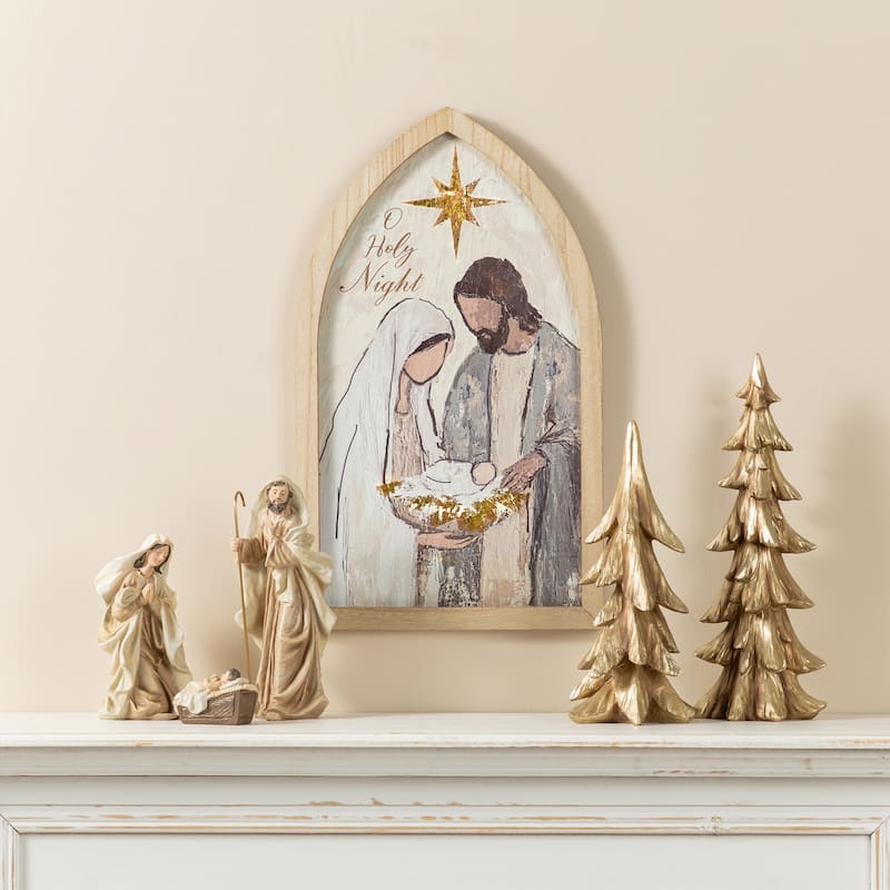 Glitzhome 19.75"H Wooden Gold Foil Nativity Scene Wall Art Decor