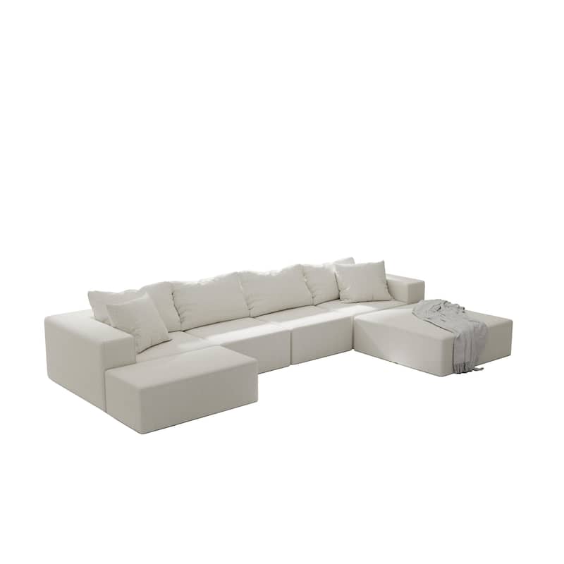 132" Chenille L-Shaped Sectional Sofa with 6 Pillows