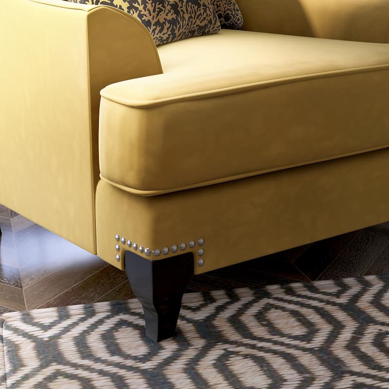 Weel Transitional Fabric Nailhead Trim Padded Accent Chair with Sloped Track Arms by Silver Orchid