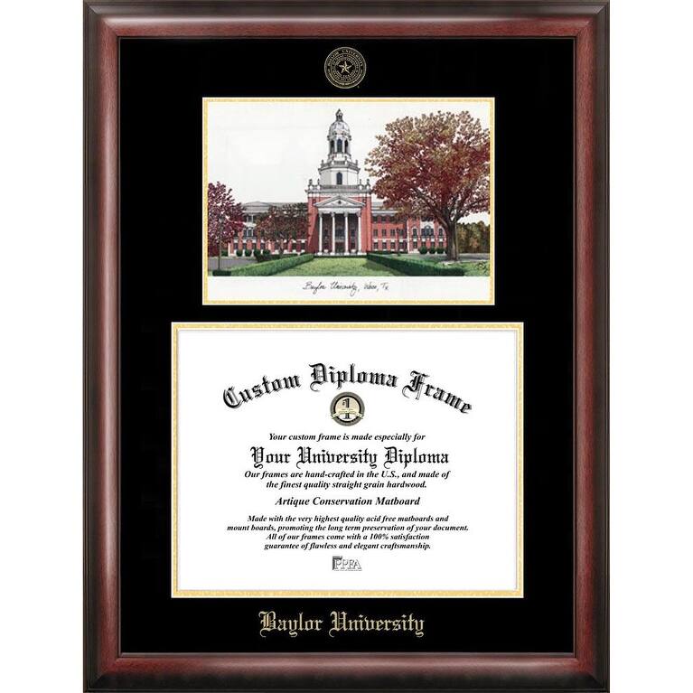 Baylor University 14w x 11h Gold Embossed Diploma Frame with Campus Images Lithograph