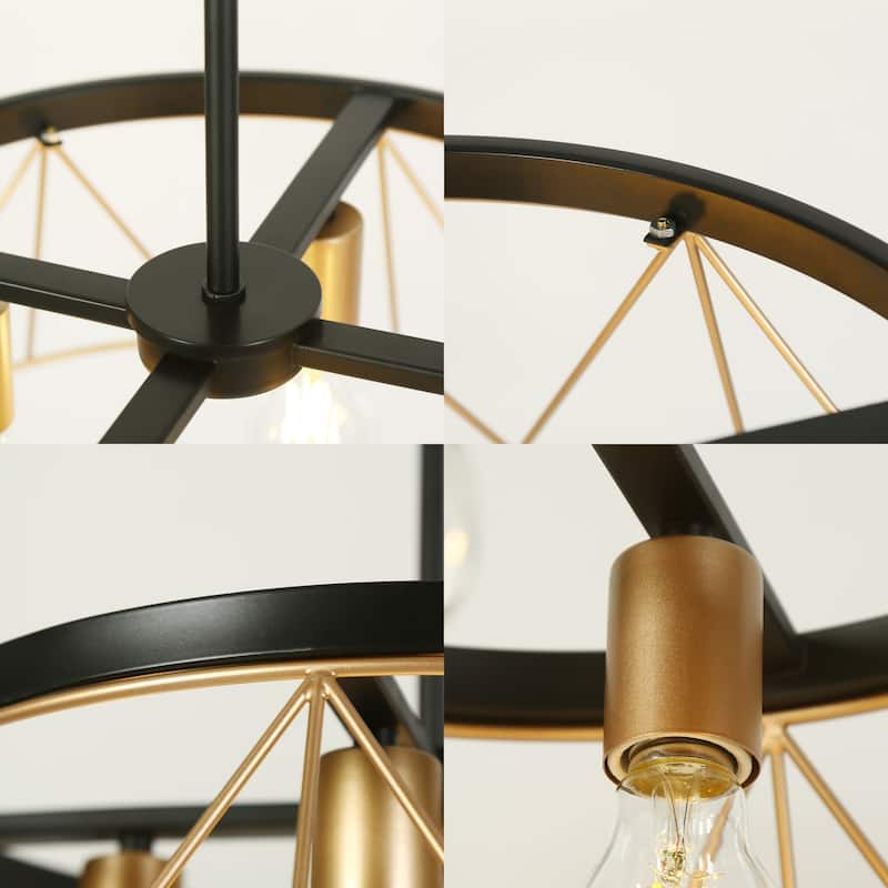 4-Light Modern Industrial Geometric Chandelier Black Gold Kitchen Island Light for Dining Room
