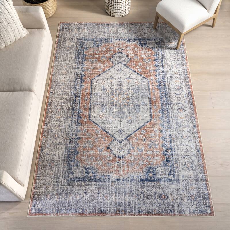 Nuloom Iana Medallion SplashGuard Machine Washable Area Rug - 6' x 6' Square - Peach - Square