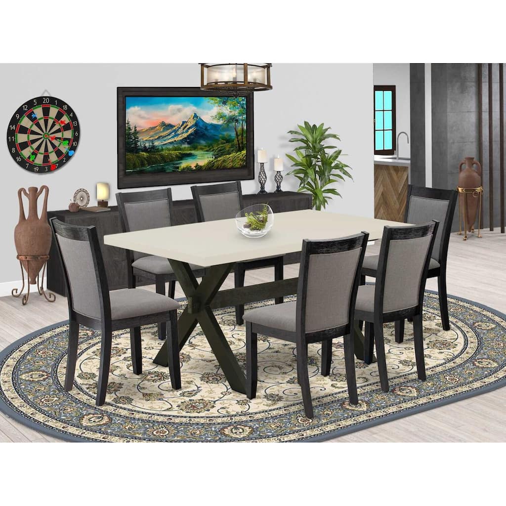 HomeStock 7-Piece Natural Oak Finish Solid Wood Top Dining Table with 6-Chairs