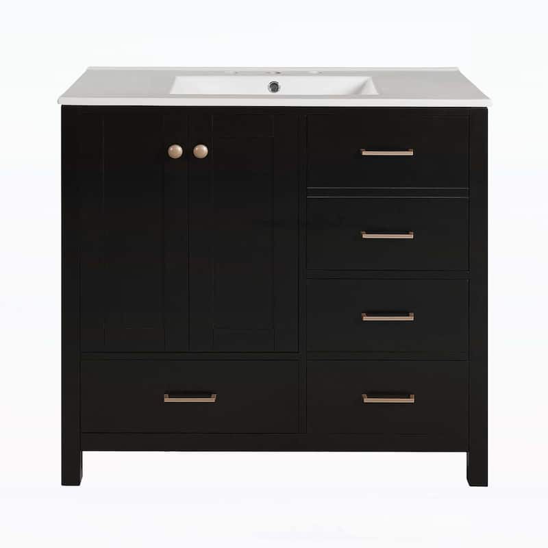 Wood Frame Bathroom Storage Cabinet,with Ceramic Sink Combo
