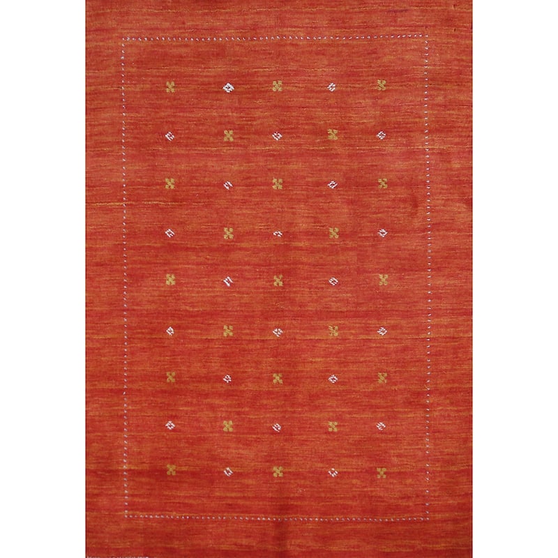 Tribal Orange Red Gabbeh Indian Rug Handmade Wool Carpet - 4'9" x 6'3"