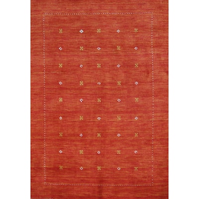 Tribal Orange Red Gabbeh Indian Rug Handmade Wool Carpet - 4'9" x 6'3"