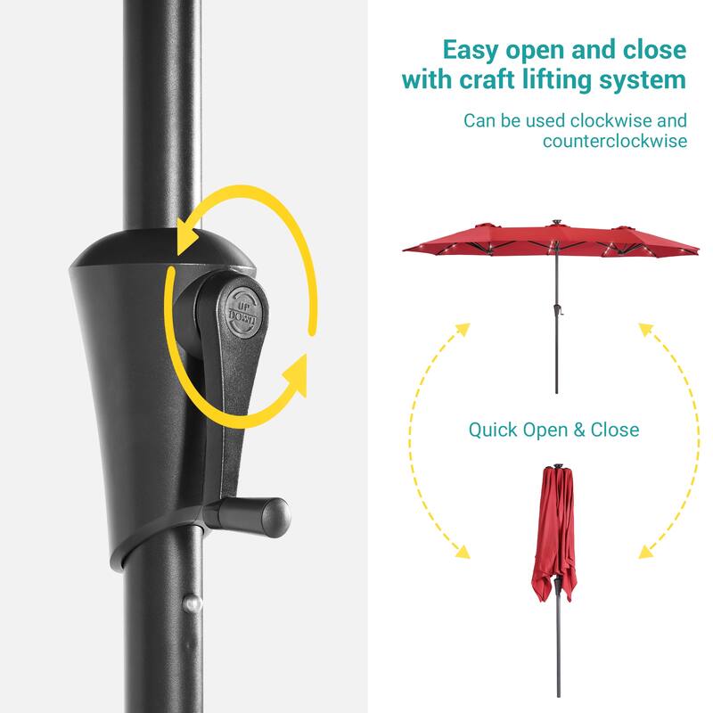 BONOSUKI 13 x 7.2ft Solar-Powered LED Double-Sided Patio Umbrella with Large Canopy Outdoor Table Umbrella for Garden, Navy Blue