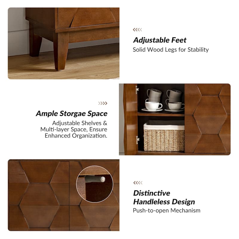 Silakan Mid-Century Modern 4-Door Large Storage Sideboard with Solid Wood Legs by HULALA HOME