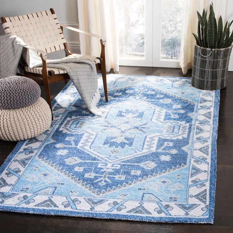 SAFAVIEH Handmade Saffron Marcela Modern & Contemporary Tribal Blue/Ivory Cotton - 3' x 5' - Blue/Ivory - Rectangle