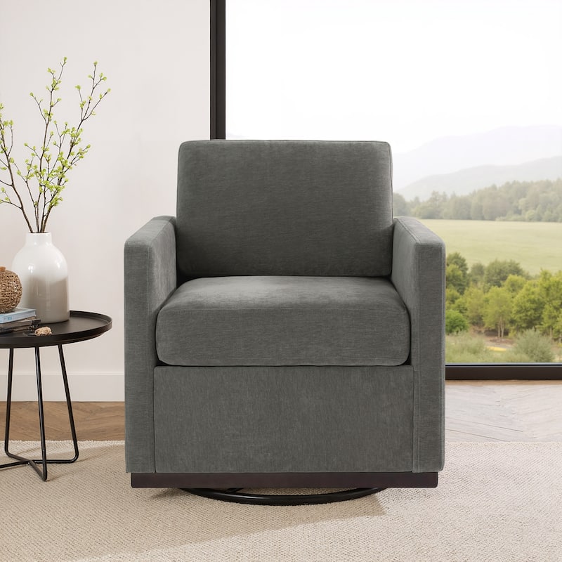 Chenille Leather Modern Swivel Accent Chair - Grey