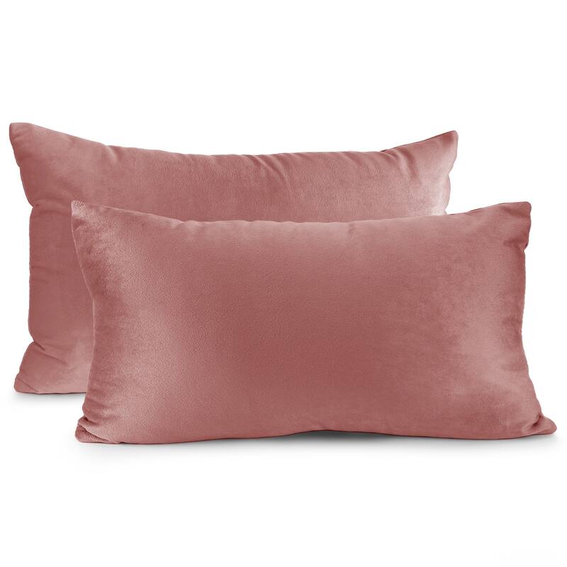 Porch & Den Cosner Microfiber Velvet Throw Pillow Covers (Set of 2) - 12" x 20" - Misty Rose