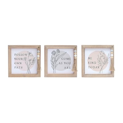 Transpac Wood Beaded Encouragement Block Decor Set of 3 Spring Home Decorations