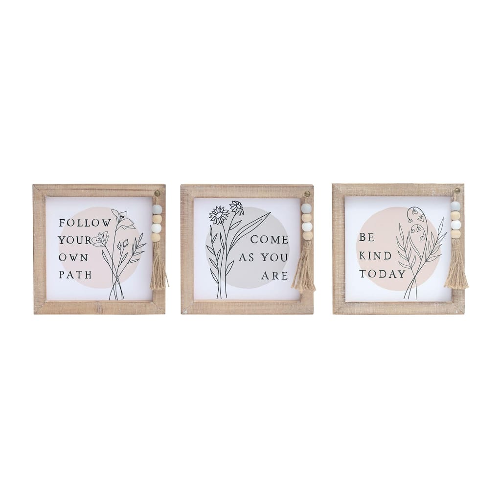 Transpac Wood Beaded Encouragement Block Decor Set of 3 Spring Home Decorations