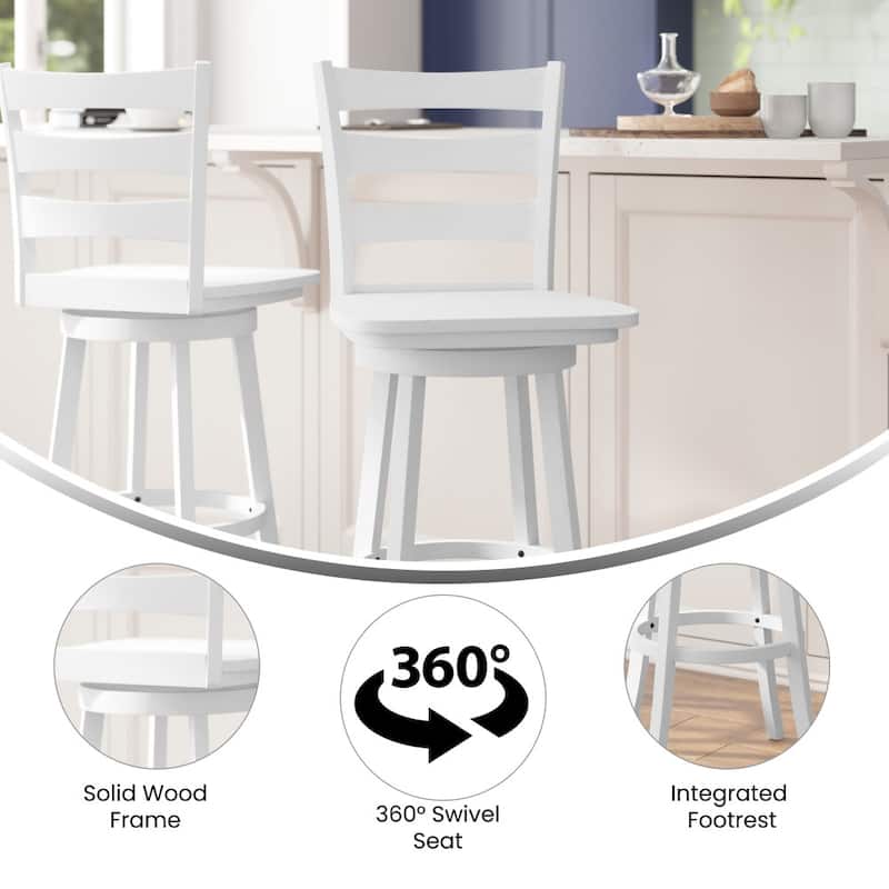 Commercial Grade Traditional Ladderback Wooden Swivel Barstool