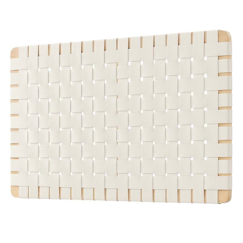 Ditmas Solid Wooden Off-White Leather Basket Weaved Floating Twin Size Headboard