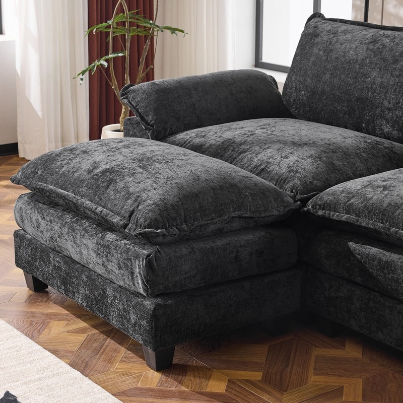 Full KD Double Cushion Chenille Sofa with Ottoman
