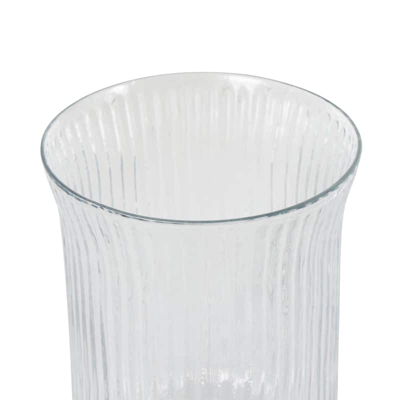 Glass Ribbed Fluted Candle Holder - Clear - Roche River Decor - 6"W x 6"L x 8"H