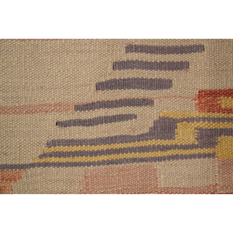 Hand Woven Oriental 100% Wool Carpet Southwestern Tribal Beige & Ivories Kilim Area Rug - 8' 3'' X 4' 11''