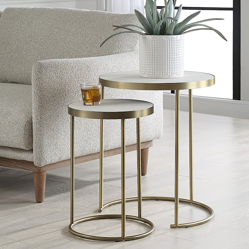 Open Frame Functional Nesting Tables - 24" - Brass Plated Finish - Set of 2