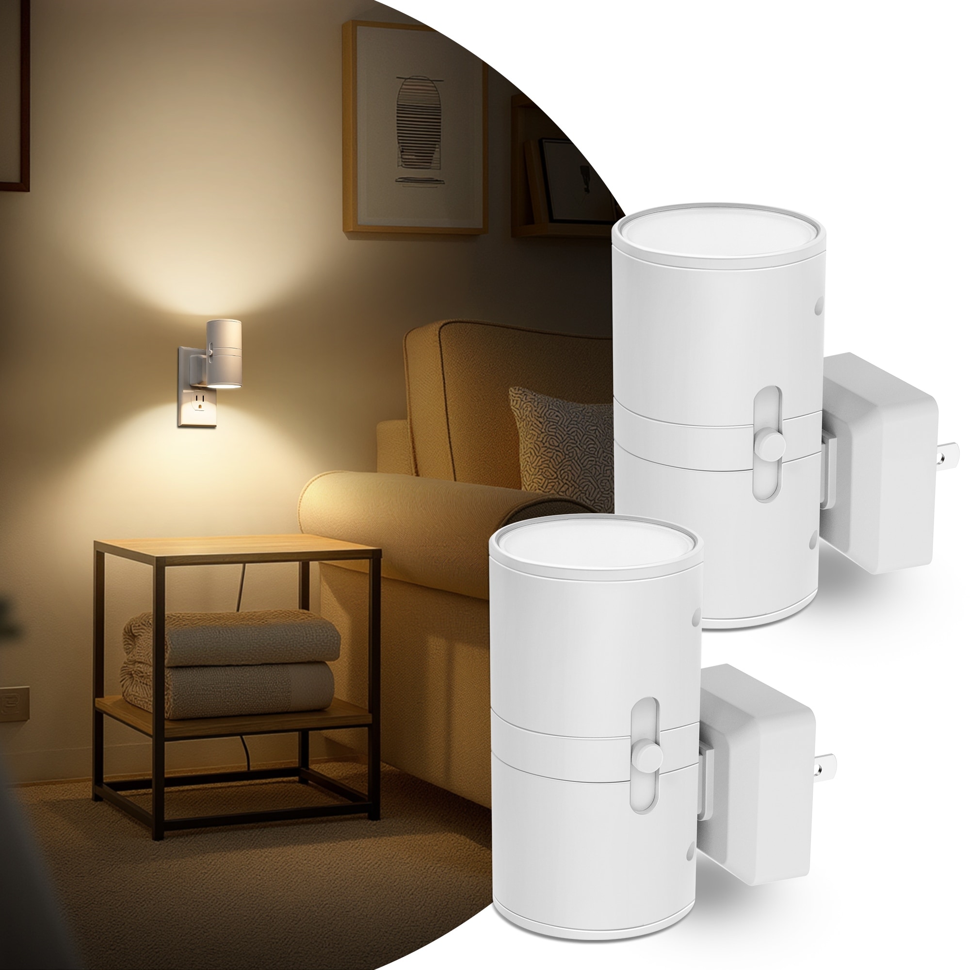 YANSUN 2-Pack Plug in Wall Night Light with Auto On/Off, Dimmable, 3000K Warm