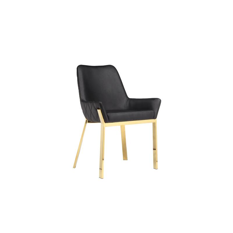Fuma 23 Inch Dining Accent Chair Set of 2, Tufted, Black Faux Leather, Gold