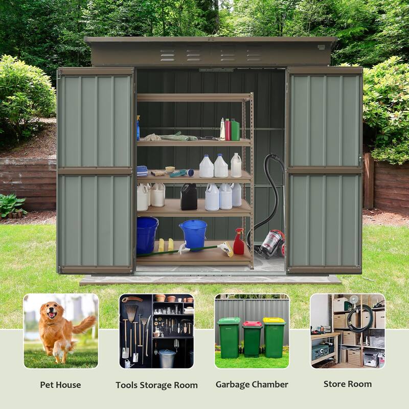 Outdoor Rustproof Storage Shed Metal Tool Shed with Lockable Double Doors Waterproof Garden Shed, Air Vents