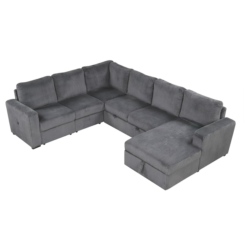 Modern U Shaped Modular Sofa Bed with USB Ports and Hidden Storage and for Living Rooms or Guest Room