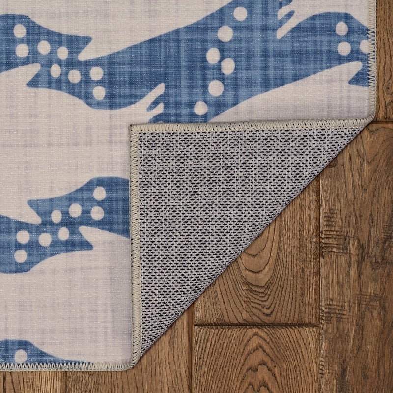 Seabourne Machine Washable Coastal Ivory and Blue Area Rug