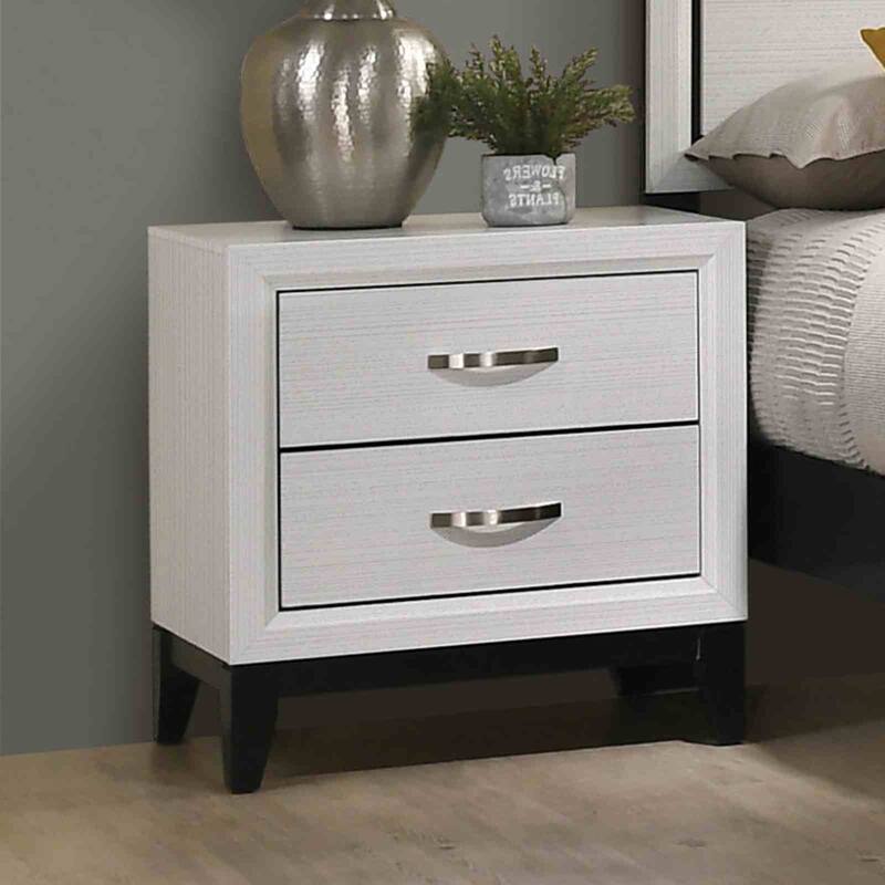 Contemporary White Finish Two-Tone 4pc Bedroom Set Bed Nightstand Mirror Dresser