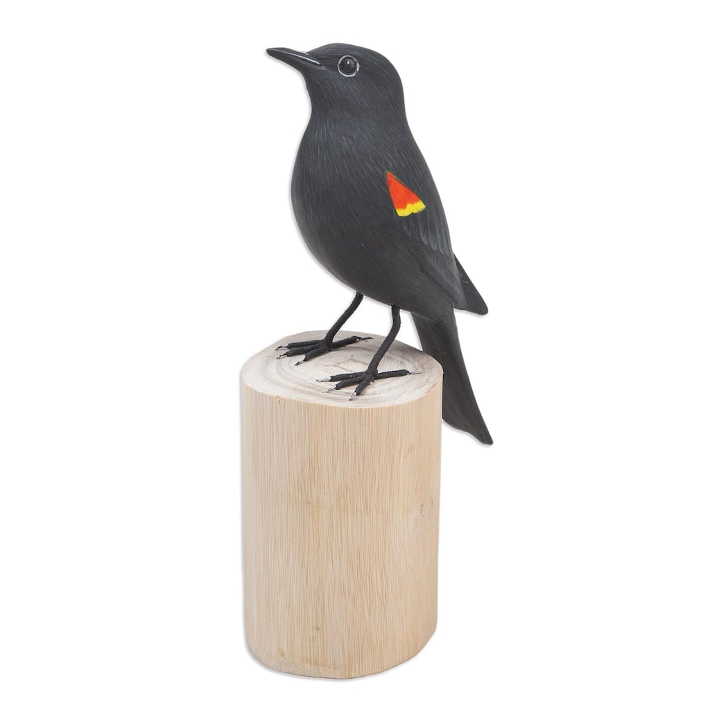 Novica Handmade The Red-Winged Blackbird Wood Statuette