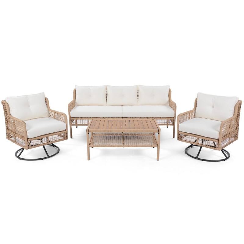 4-Piece Outdoor Conversation Set with Swivel Chairs and Removable Cushions for Comfort