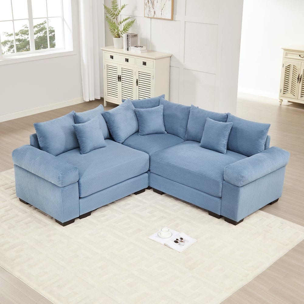 GDFStudio - Corduroy L-Shaped 3-Seater 79.1" Cloud Modular Sectional Couch
