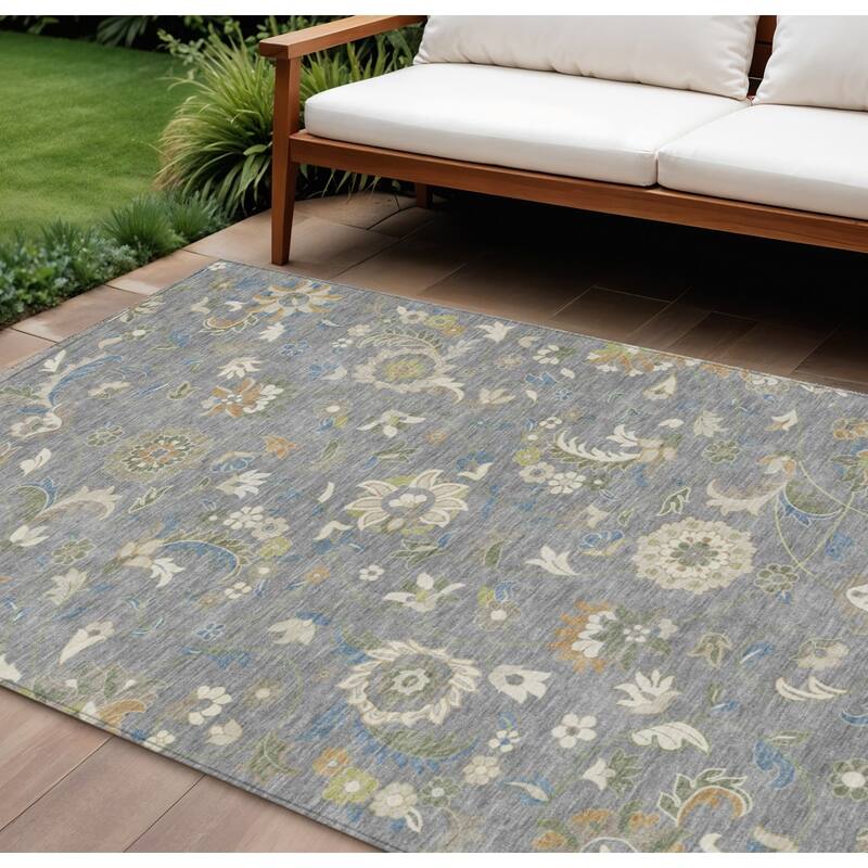 HomeRoots Floral Transitional Rectangle Outdoor Rug - 8' X 10'