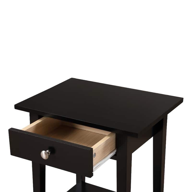 1-Drawer Wood Nightstand with Open Shelf - 28" - Black