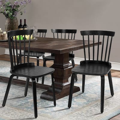 Modern Farmhouse Spindle-back Windsor Dining Chairs with Bentwood Legs, Black