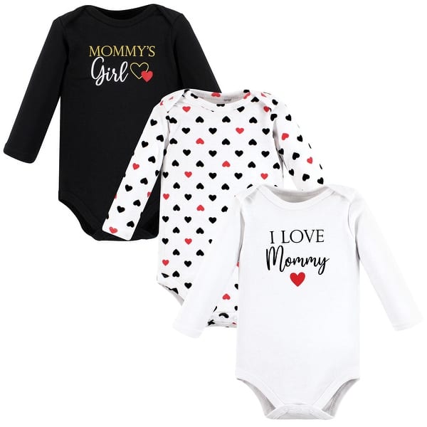 slide 1 of 1, Hudson Baby Infant Girl Cotton Long-Sleeve Bodysuits, Girl Mommy Red Black 3-Pack 0-3 Months - Girl Mommy Red Black 3-Pack