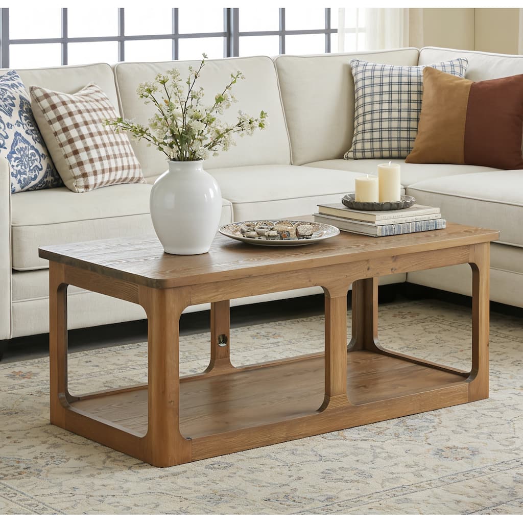 47.24" Solid Wood Coffee Table with Storage Shelf