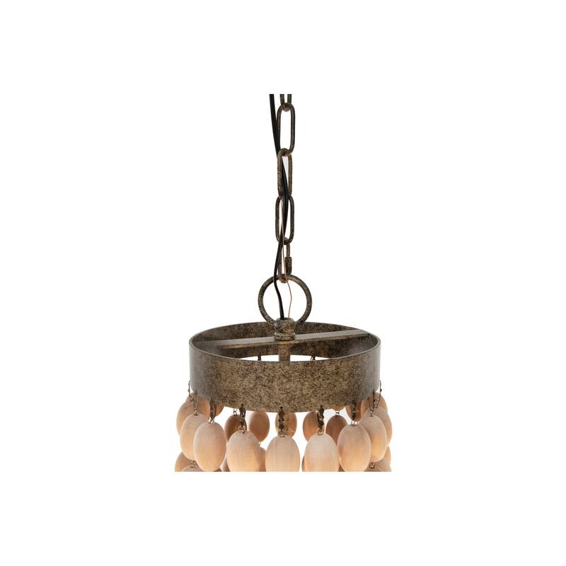 Metal Chandelier with Wood Beads & 6 Lights