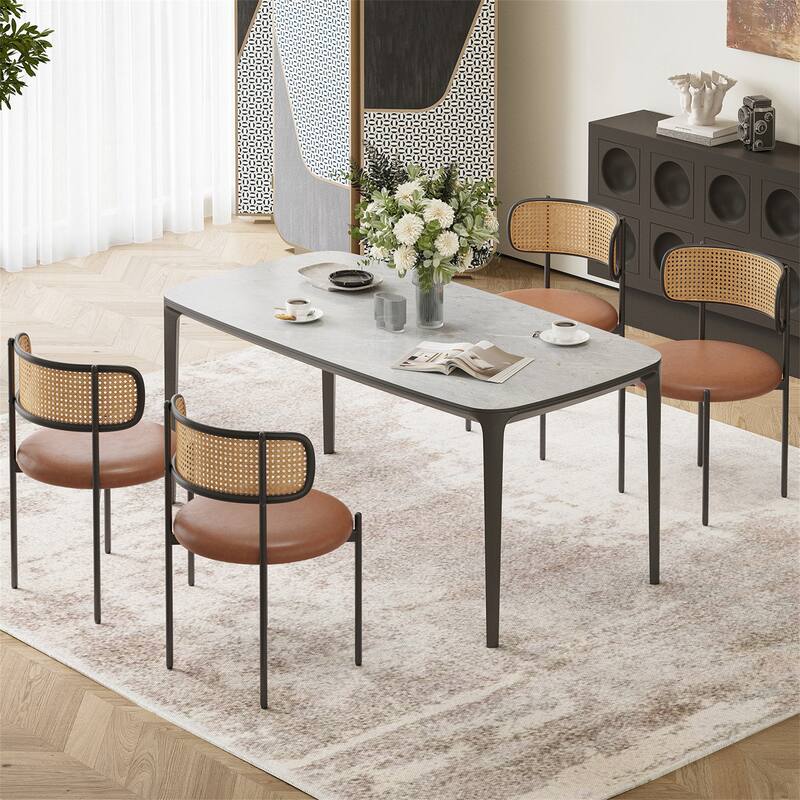 Set of 4 PU Leather Dining Chairs - Brown