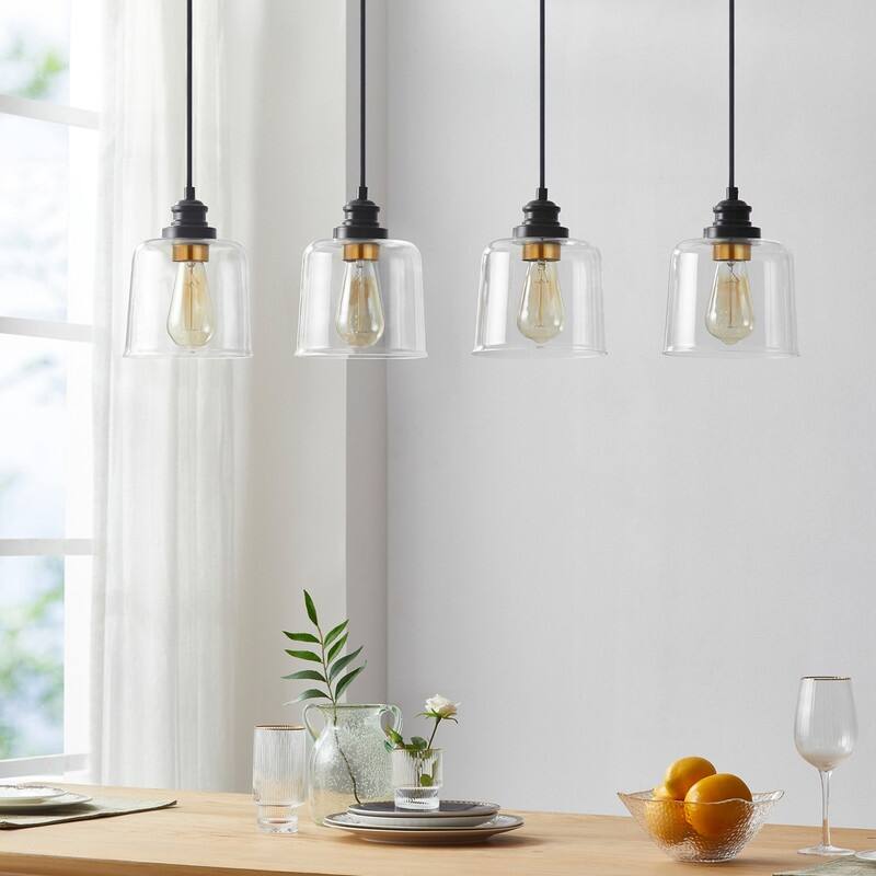 KAWOTI 4-Light Kitchen Island Linear Pendant Light with Glass Shade