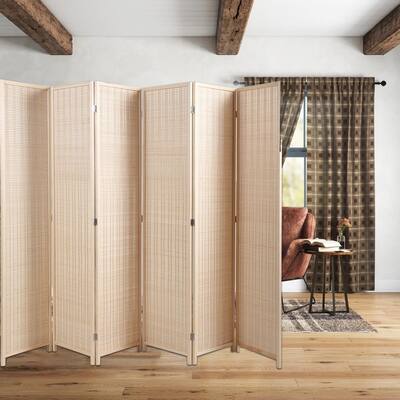 6-Panel Natural Room Divider,Folding Privacy Screens, Freestanding Room Dividers