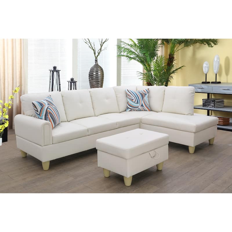 Philiptreacy 3-Pieces Sectional Sofa Set,Off-White,Faux Leather(09722) - Right Facing