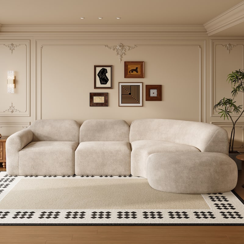 Christopher Knight Home - Modern Upholstered Curved Sectional Sofa with Deep Seat Ottoman