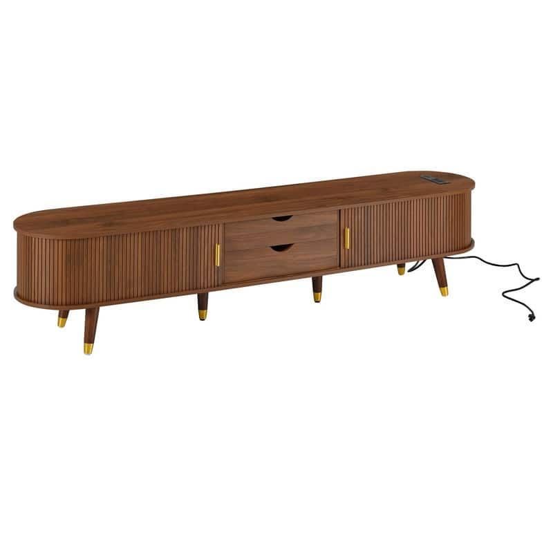 Mid-Century Modern Fluted TV Stand with Charging Station and Ample Storage for TVs Up to 80"
