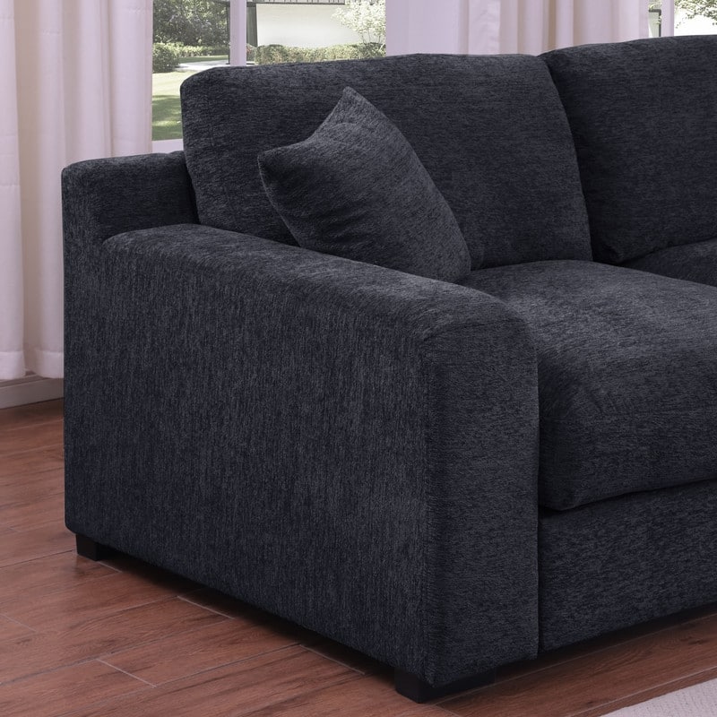 Celine 128"W Chenille Fabric Corner Sectional Sofa with Right-Facing Chaise, Cupholders, and Charging Ports