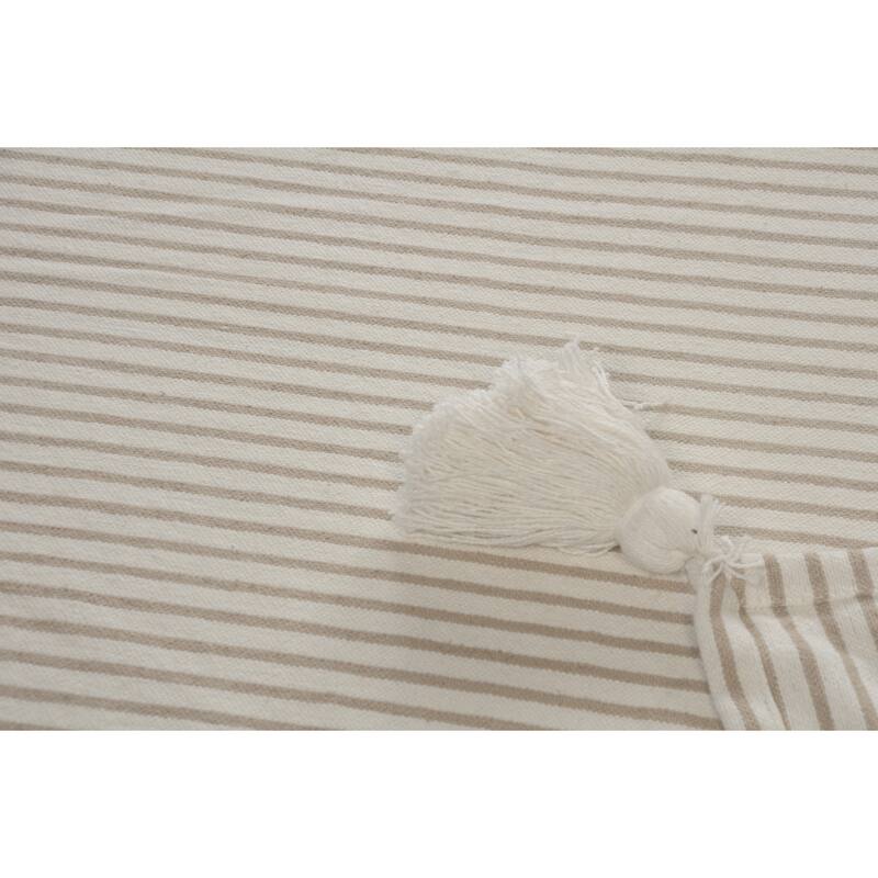 Sevita Gray and Ivory Striped Tasseled Throw Blanket