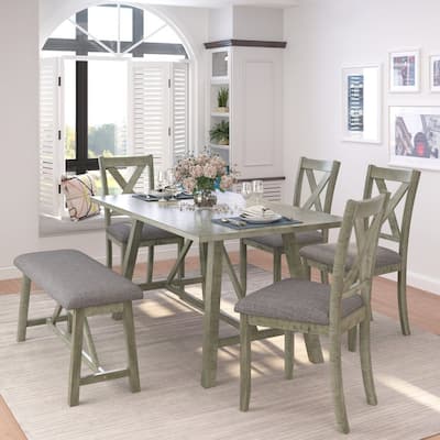 6 Piece Dining Table Set, Wood Dining Table and chair Kitchen Table Set with Table