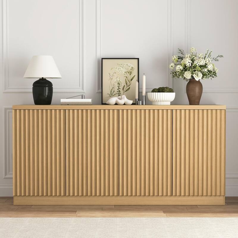 Buffet Cabinet with Storage, 62.6" Sideboard Cabinet with 4 Doors & Shelves, Wooden Kitchen Coffee Bar Credenza Storage Cabinet